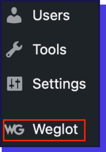 screenshot showing the Weglot link in settings