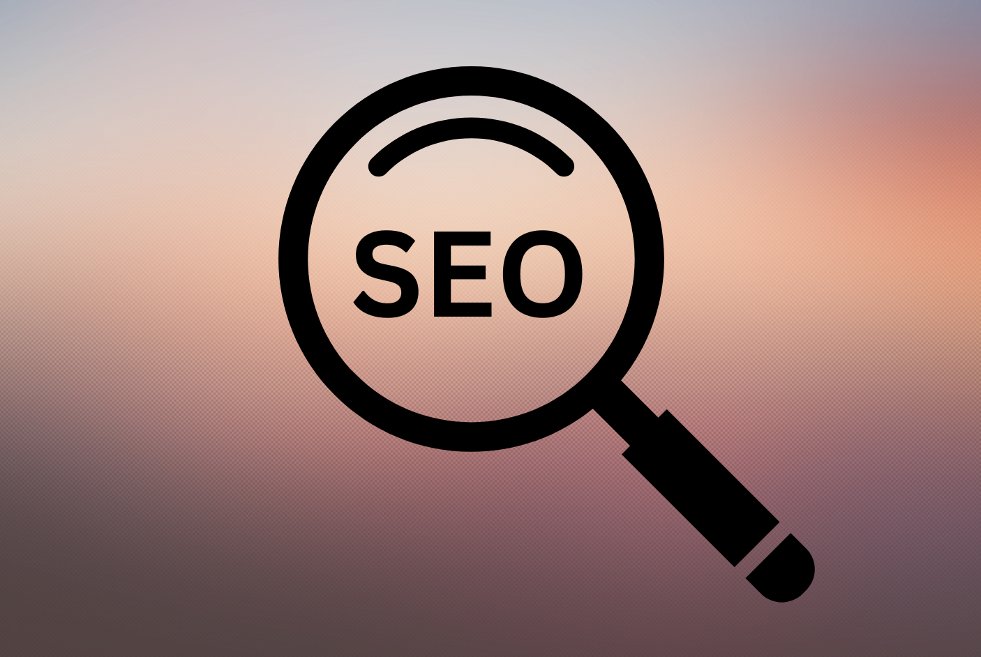 "SEO" in the middle of a magnifying glass against a gradient background.