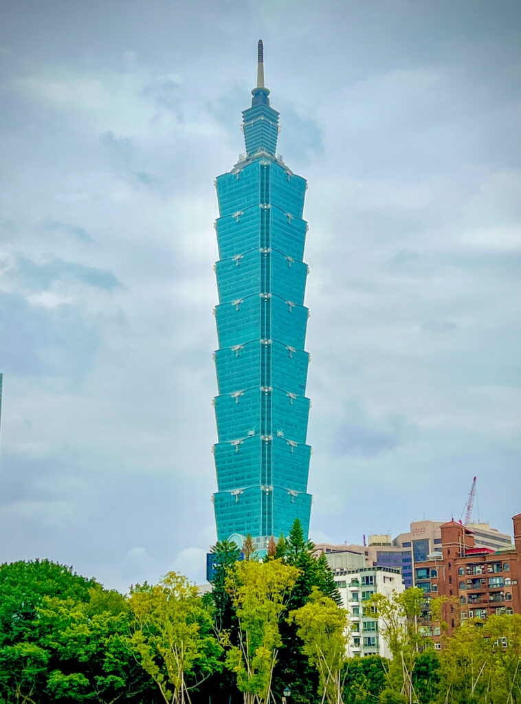 The Taipei 101 building rising above the city