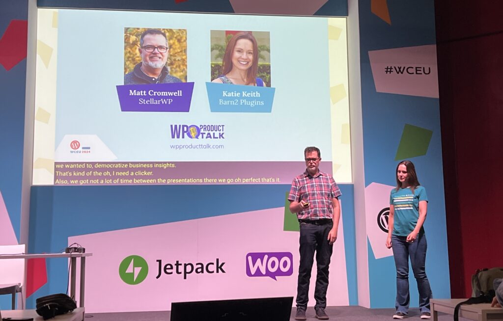 Matt Cromwell and Katie Keith on stage at WCEU in Torino, Italy