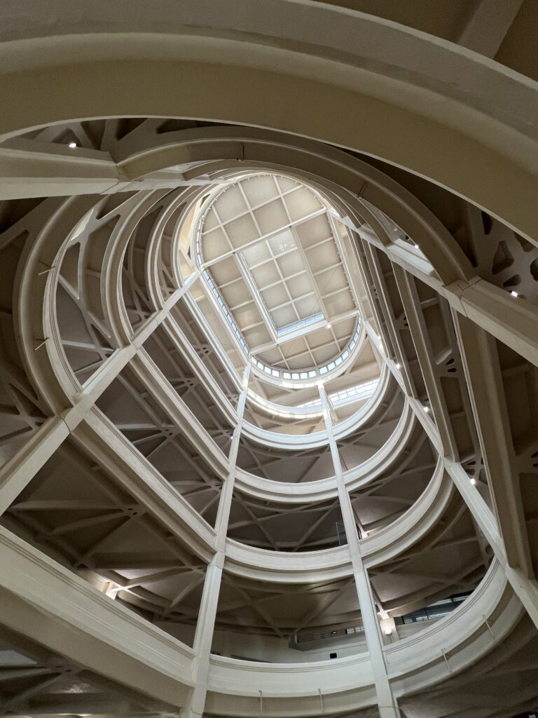 Spiral track for cars to get from the roof to the ground floor