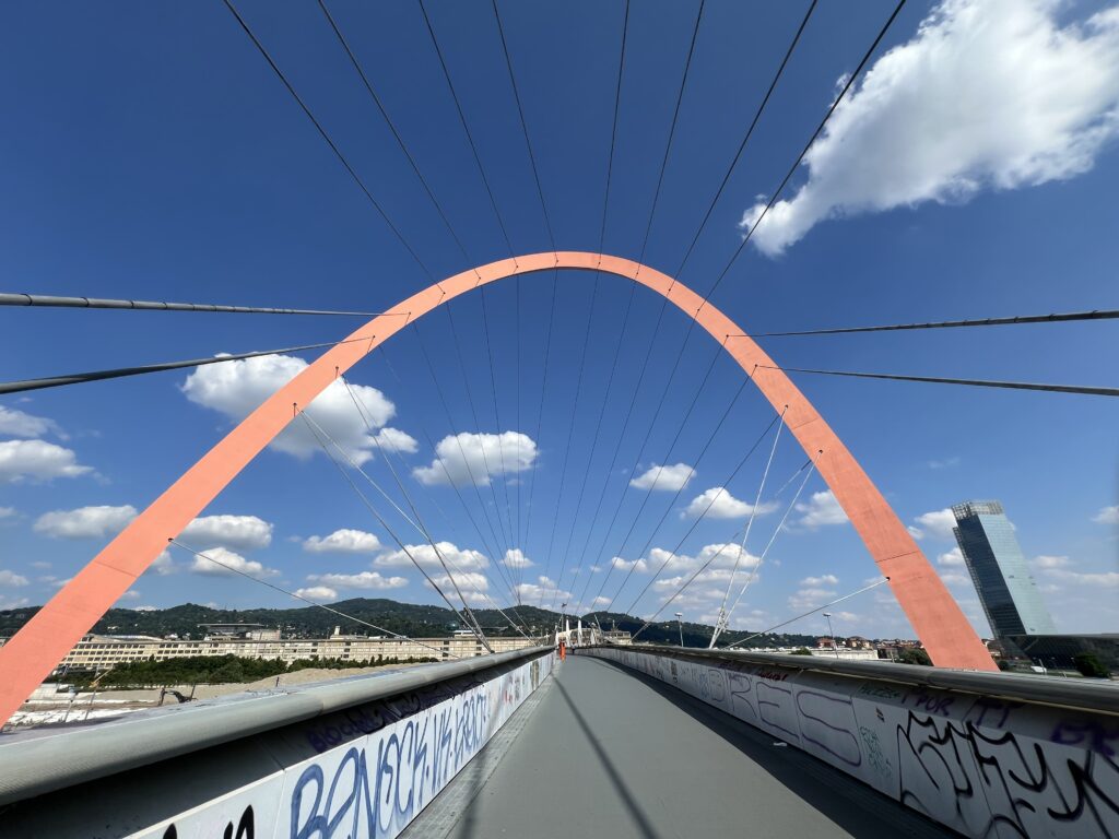 pedestrian footbridge over neighborhoods in Torino near Lingotto Centro