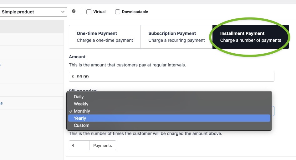 WooCommerce Product configuration with StellarPay - adding a product with installment payments