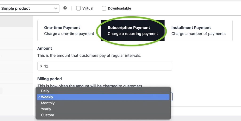 WooCommerce Product configuration with StellarPay - adding a subscription product.