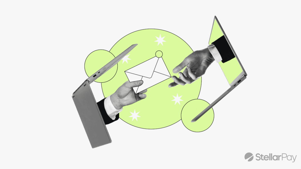 Graphic showing a message being sent from one laptop to another