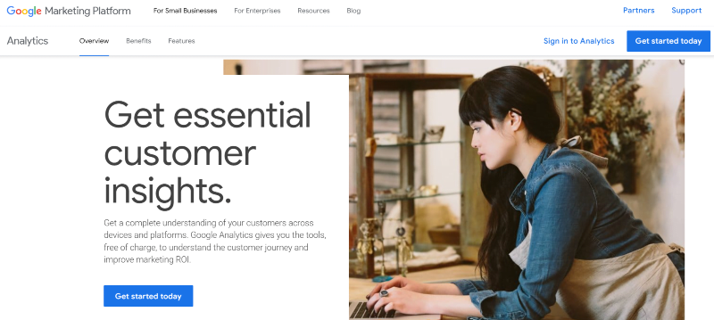 Google Analytics homepage
