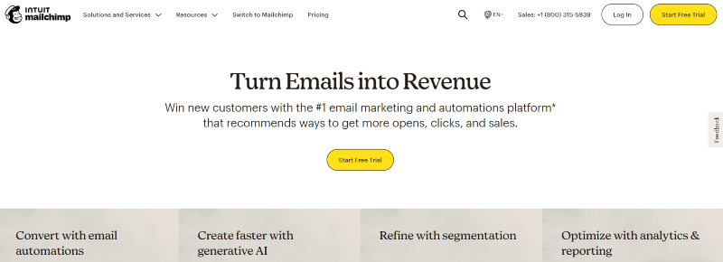 Mailchimp homepage