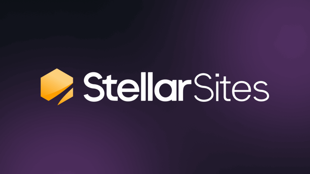Logo of Stellar Sites with the text in white alongside a yellow geometric icon on a gradient purple background.